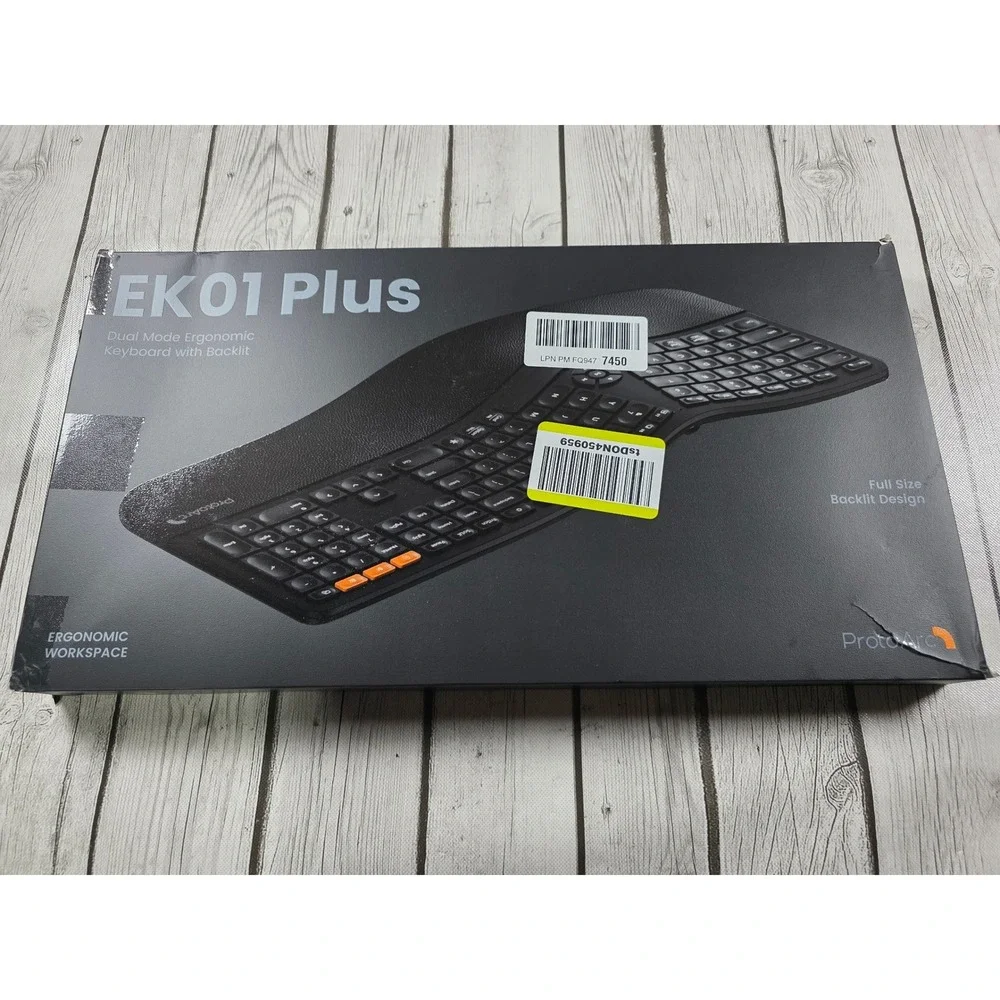ProtoArc EK01 Plus Dual Mode Ergonomic Keyboard Wireless Bluetooth Backlit Black